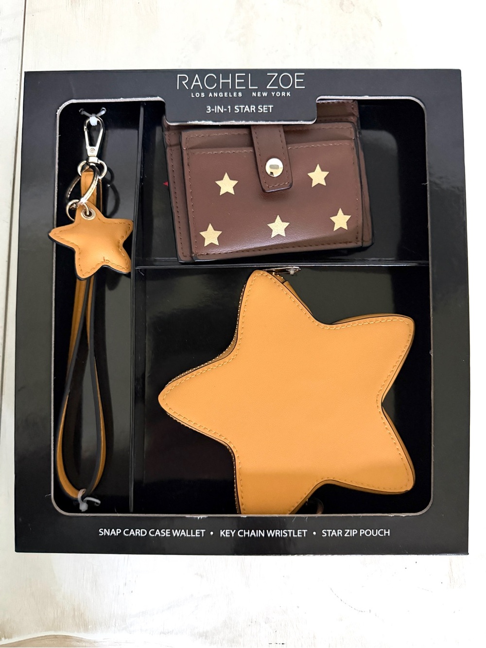 Rachel Zoe Star Zip Pouch with Snap Card Case Wallet and Key Chain Wristlet